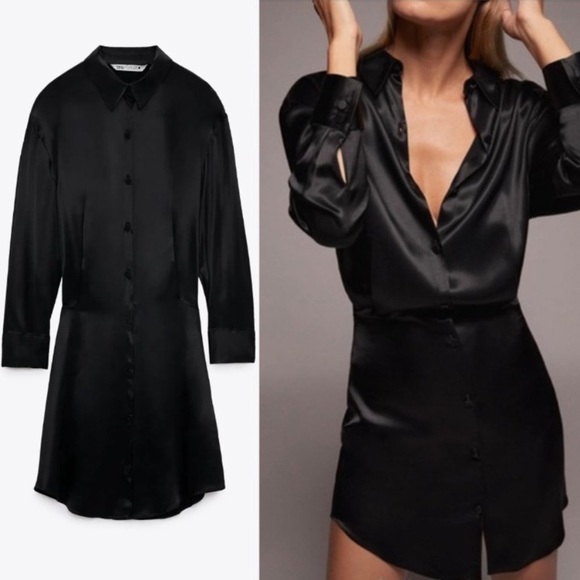 Zara Satin Black Mini Dress - Picture 1 of 6
